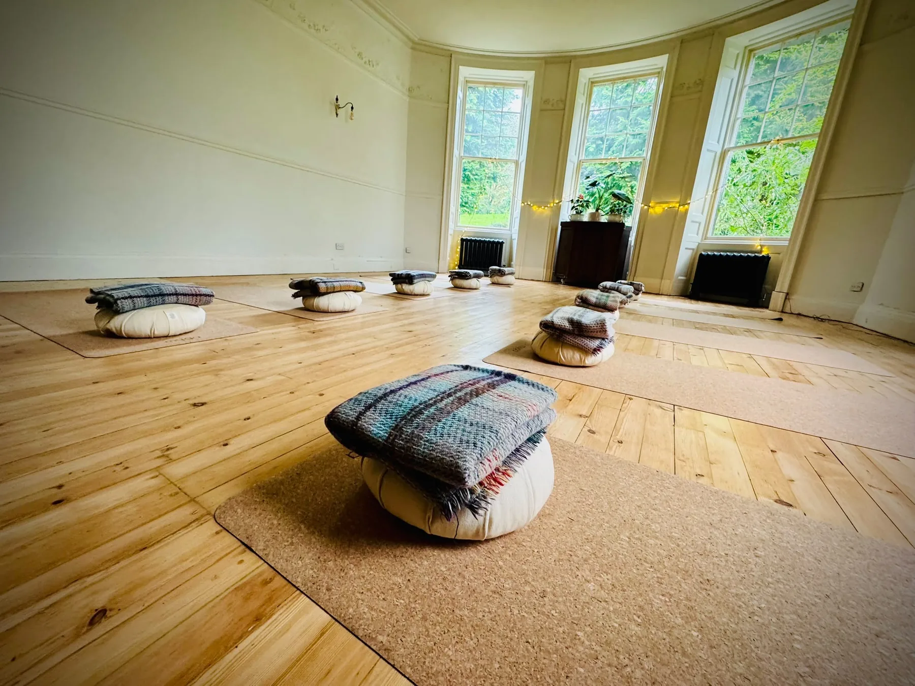 Drawing Room arranged for a yoga retreat